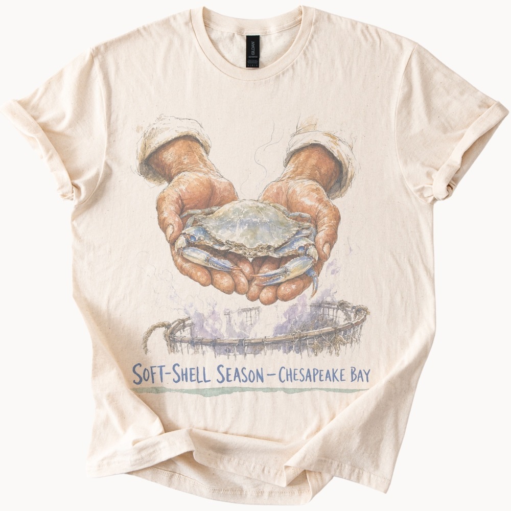 Soft-Shell Season Chesapeake Bay Graphic Tee Watercolor Crab Art
